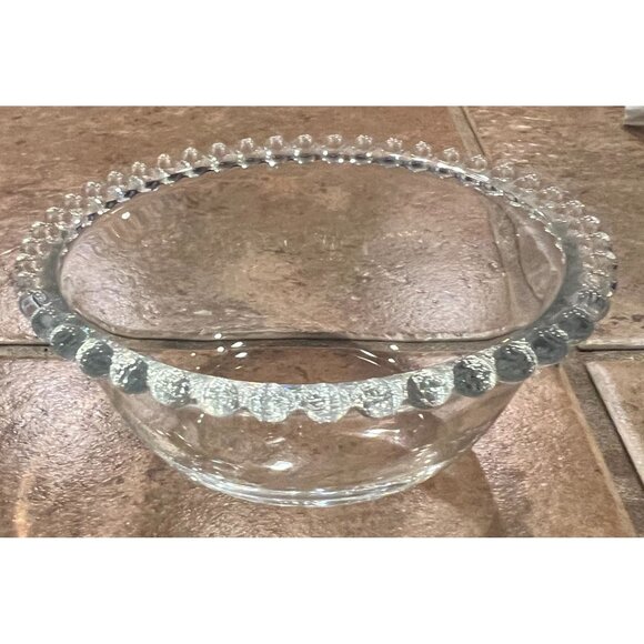 Vintage Clear Glass Bowl With Decorative Beaded Rim - Picture 2 of 7